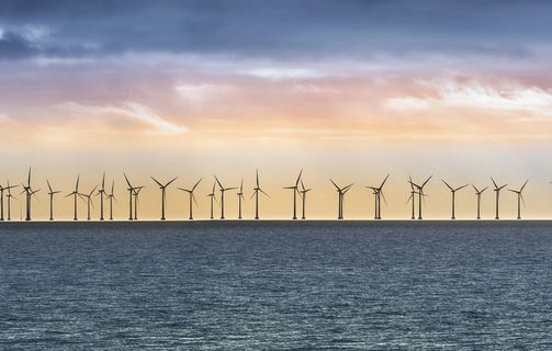 Panorama of offshore wind turbines