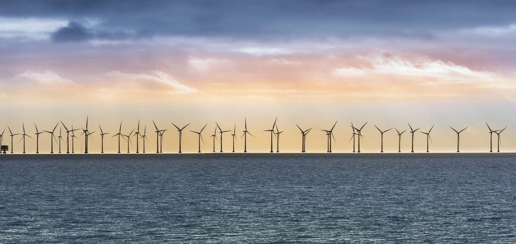 Panorama of offshore wind turbines