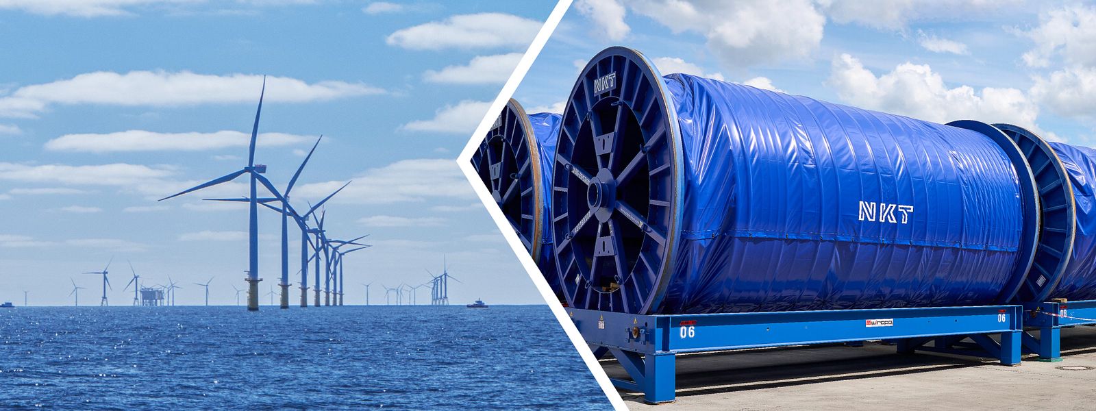 wind turbines offshore and cable drums